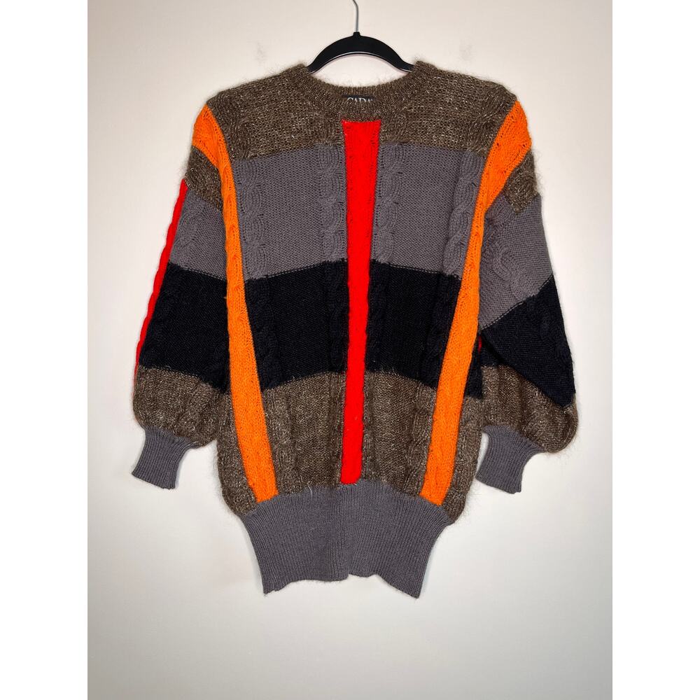 1980s Escada SRB Wool Alpaca Patchwork Color Block Stripe Fuzzy Sweater 36 M